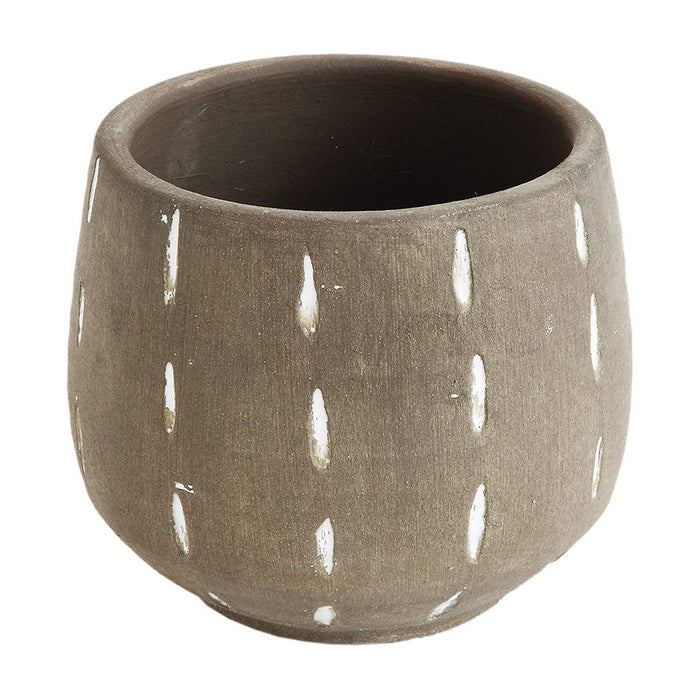 Glazed Terracotta Planter with Hand Painted Lines