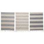 Cotton Tea Towels With Stripes &Tassels, Blue & White, S/3