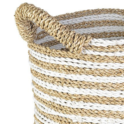 Woven Stripes Basket, White & Brown, 2 Sizes