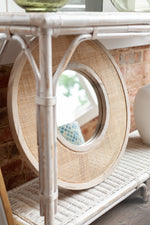 Everly 24" Round Mirror, Wood/Cane