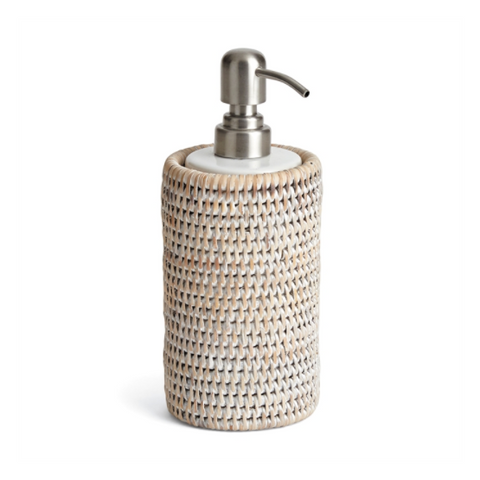 Burma Rattan Soap Dispenser, Whitewash