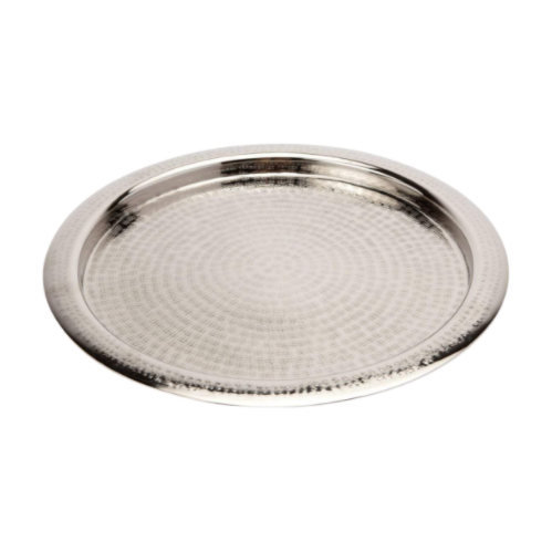 Winsford Shiny Nickel Tray, Round, Etched Metal