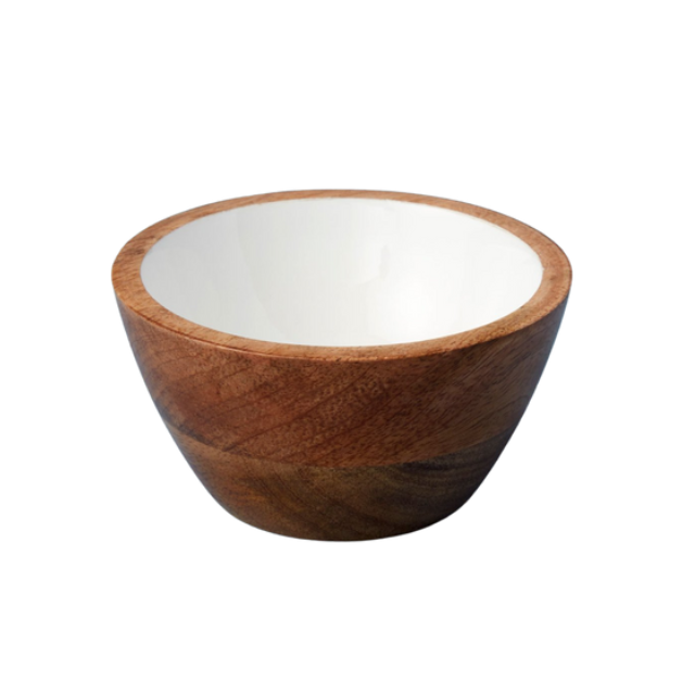 Natural Mango Wood Mini Round Bowl with  Enamel Finish