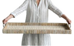 Decorative Rattan Tray W/ Metal Handles