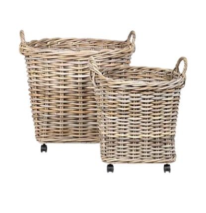 Mona Round Rattan Storage Baskets With Wheels