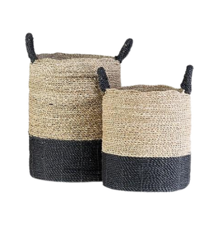 Woven Stripes Basket, Black & Brown, 2 Sizes