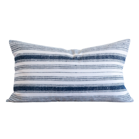 Navy Clyde Stripe Indoor/Outdoor Lumbar Pillow, 16" x 26"