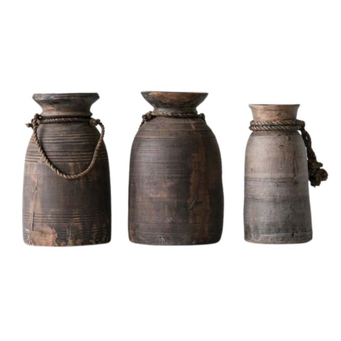 Found Wood Container With Rope