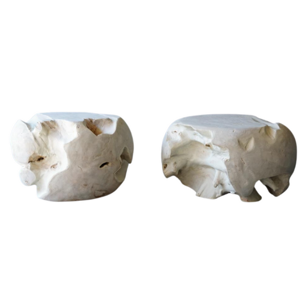 Teak Root Round Stool, Whitened