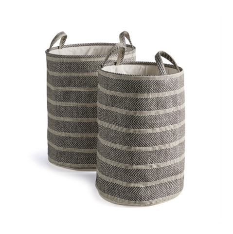 Marleigh Round Baskets-Beige/Black, Set of 2