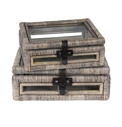 Rattan Decorative Glass Document Box, 2 Sizes
