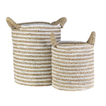 Woven Stripes Basket, White & Brown, 2 Sizes