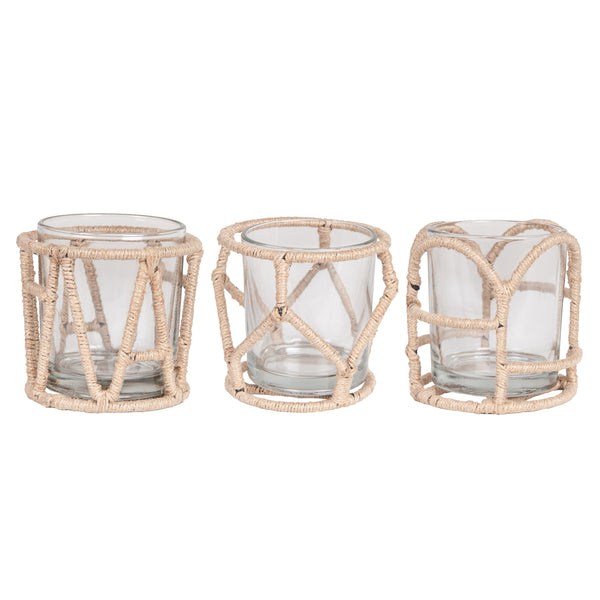 Amine Jute & Metal Votive Holders, Set of 3