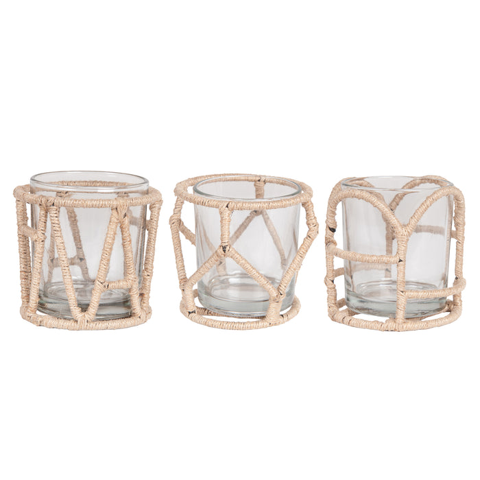 Amine Jute & Metal Votive Holders, Set of 3