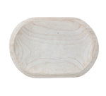 Decorative Hand-Carved Paulownia Wood Bowl, Whitewashed