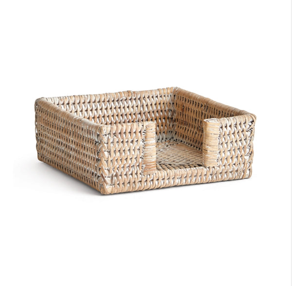 Burma Rattan Square Cocktail Napkin Holder, White Wash