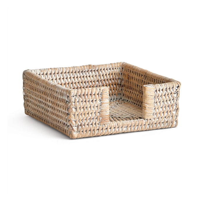 Burma Rattan Square Cocktail Napkin Holder, White Wash