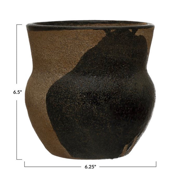 Terra-cotta Planter w/ Design, Brown & Black