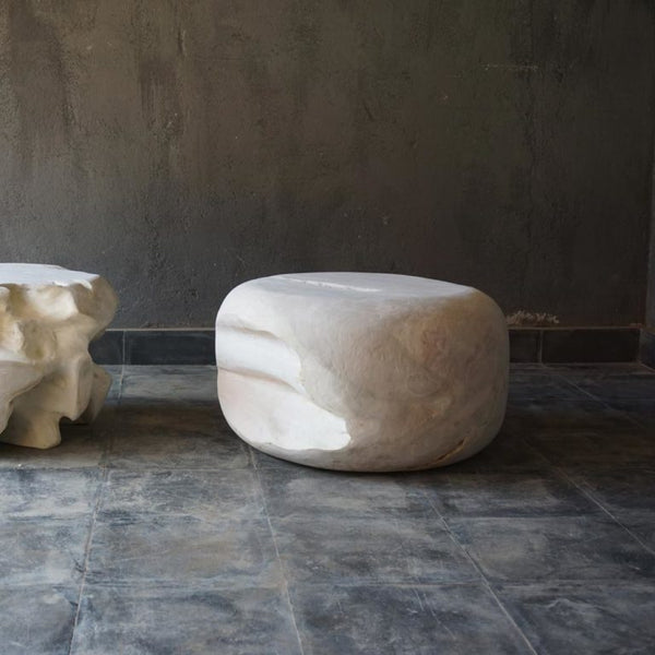 Teak Root Round Stool, Whitened