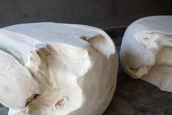 Teak Root Round Stool, Whitened
