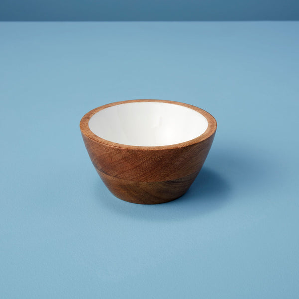 Natural Mango Wood Mini Round Bowl with  Enamel Finish