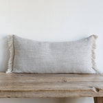Gray Belgian Linen Fringe Pillow, 16" x  32"