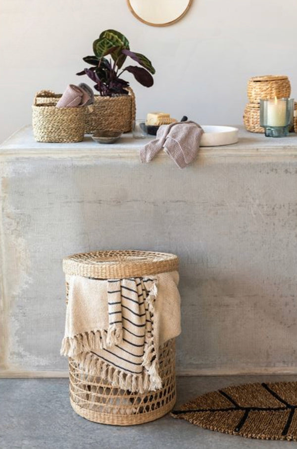 Water Hyacinth Baskets w/ Lids, Natural-3 sizes