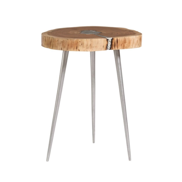 Vail Molten End Table, Natural Finish & Aluminum Fill, 21"W -18"D x 22"H