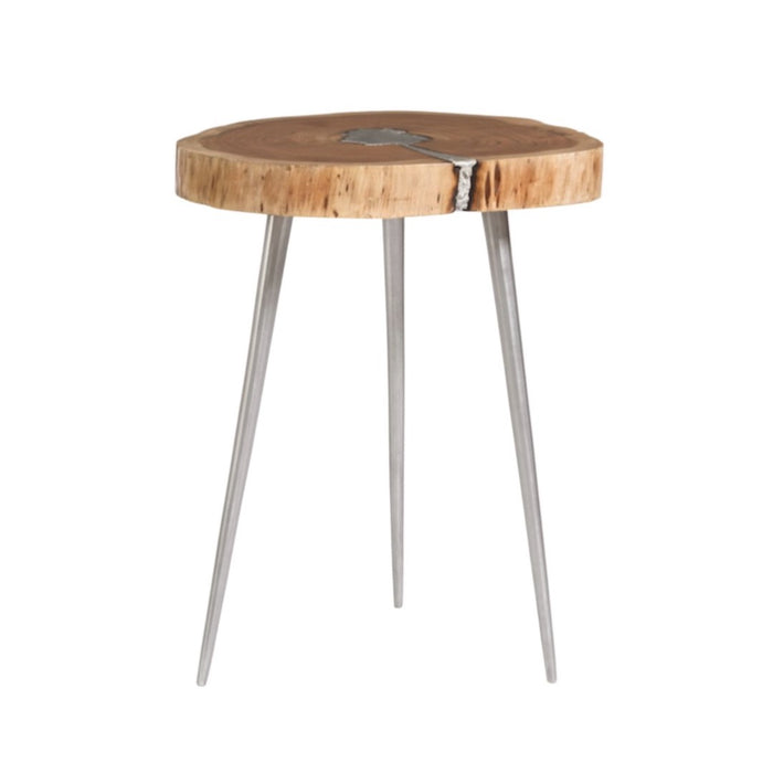 Vail Molten End Table, Natural Finish & Aluminum Fill, 21"W -18"D x 22"H