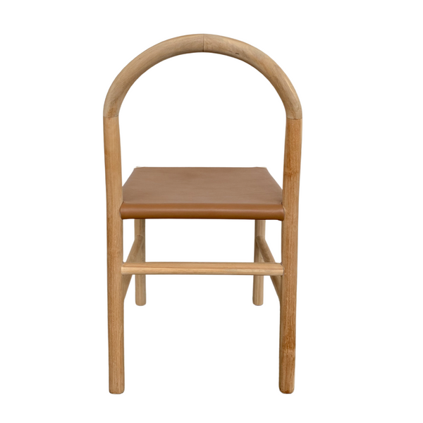 Ava Dining Chair, Camel Leather w/ Natural Teak Wood