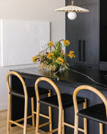 Julia Barstool, Black Leather w/ Natural Teak Wood