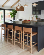 Lili Barstool, Camel Leather w/ Natural Teak Wood