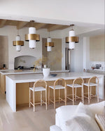 Julia Counter Stool, White Leather w/ Natural Teak Wood