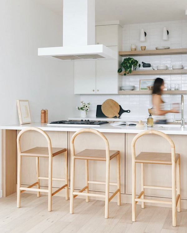 Julia Counter Stool, Camel Leather w/ Natural Teak Wood