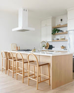 Julia Counter Stool, Camel Leather w/ Natural Teak Wood