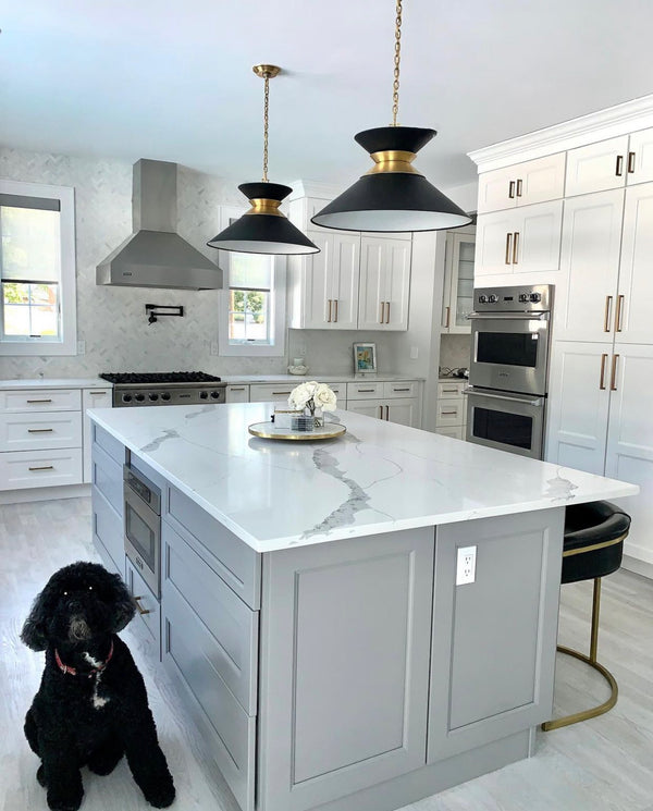 Alborg Stacked Pendant, Antique Burnished Brass & Matte Black