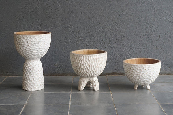 Carved Bubble Teak Bowl, 3 Sizes