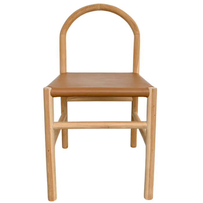 Ava Dining Chair, Camel Leather w/ Natural Teak Wood