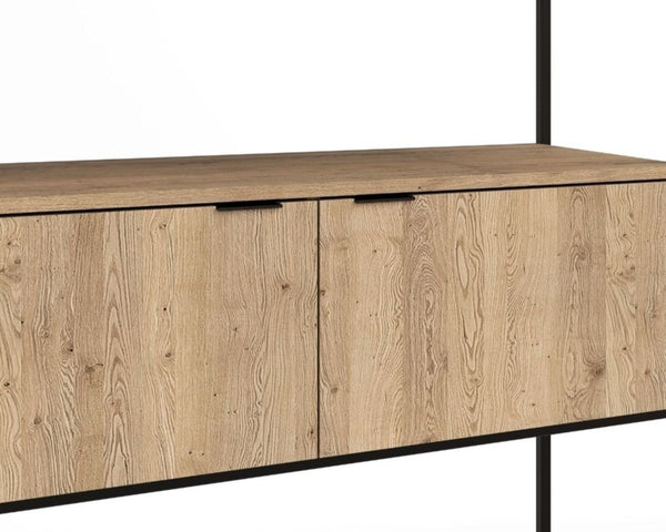 Ambrose Modular Wall Desk, Rustic Oak/Black, 47.25"W x 22.50"D x 82.75"H