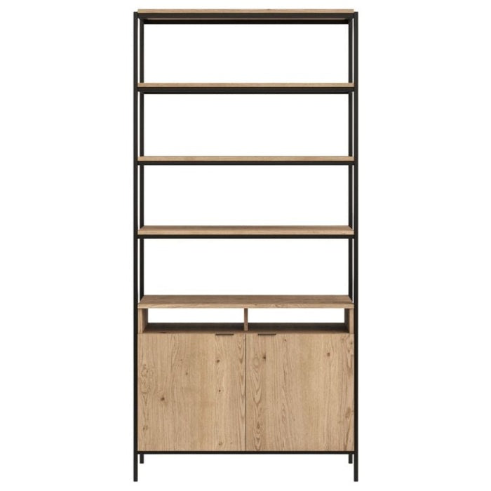 Ambrose Modular Bookcase, Large, Rustic Oak/Black, 39.25"W x 16.5"D x 82.75"H