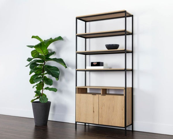 Ambrose Modular Bookcase, Large, Rustic Oak/Black, 39.25"W x 16.5"D x 82.75"H