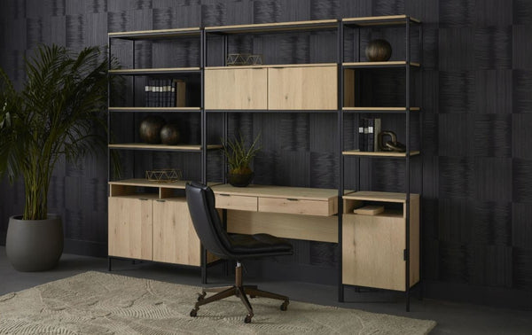 Ambrose Modular Bookcase, Large, Rustic Oak/Black, 39.25"W x 16.5"D x 82.75"H