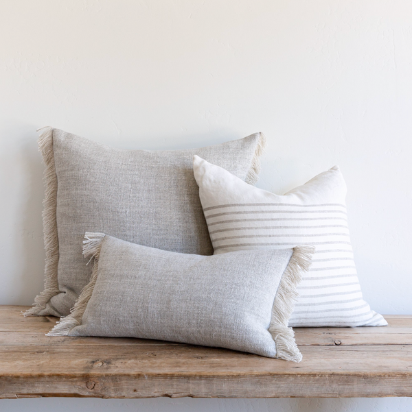 Gray Belgian Linen Fringe Pillow 22" x 22"