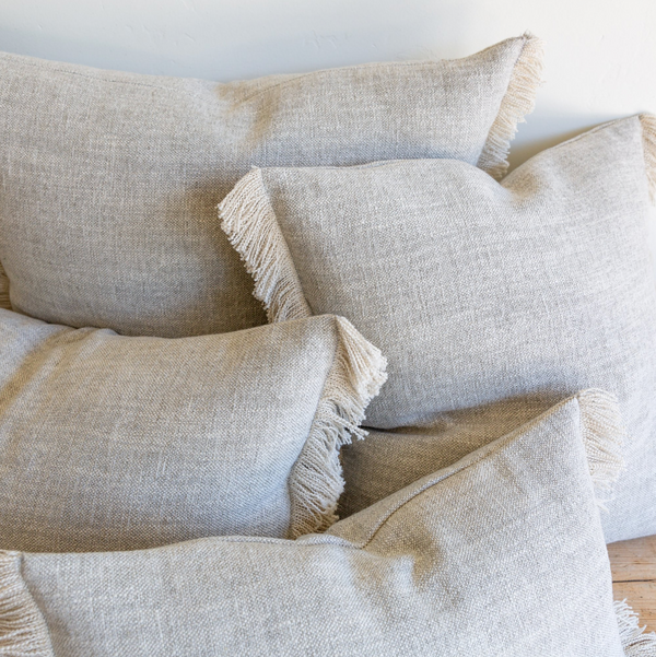 Gray Belgian Linen Fringe Pillow 22" x 22"