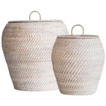 Hand-woven Baskets with Lids - Whitewashed, 2 Sizes