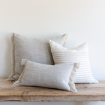 Gray Belgian Linen Fringe Pillow, 12" x 20" (Lumbar)