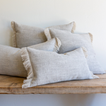 Gray Belgian Linen Fringe Pillow, 12" x 20" (Lumbar)