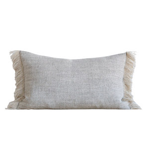 Gray Belgian Linen Fringe Pillow, 12" x 20" (Lumbar)