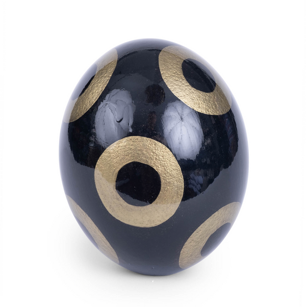 Painted Ostrich Egg-Black & Gold Circles