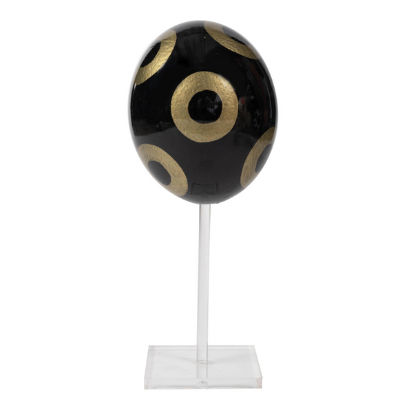 Painted Ostrich Egg-Black & Gold Circles